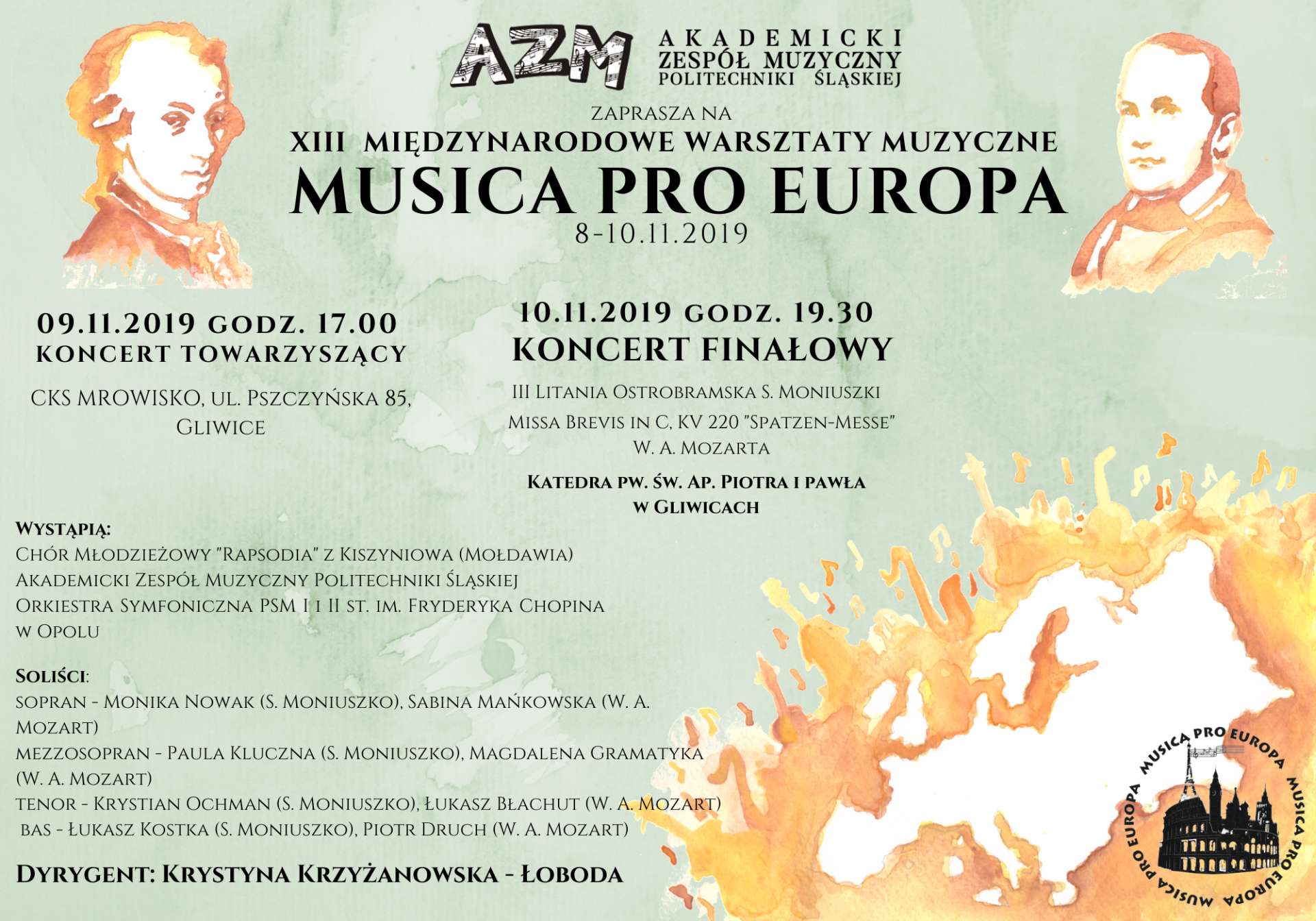 Plakat Międzynarodowych Warsztatów Muzycznych „Musica pro Europa” w Katedrze w Gliwicach